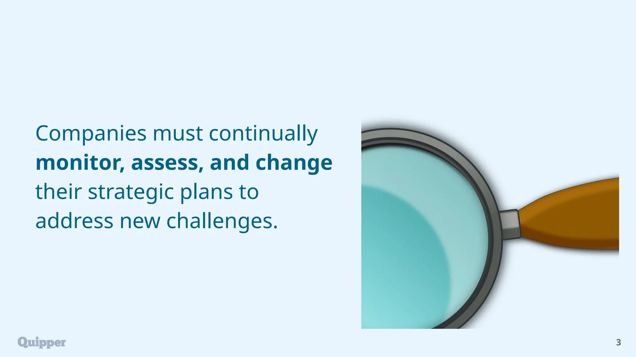 Companies must continually
monitor, assess, and change
their strategic plans to
address new challenges.
3
 