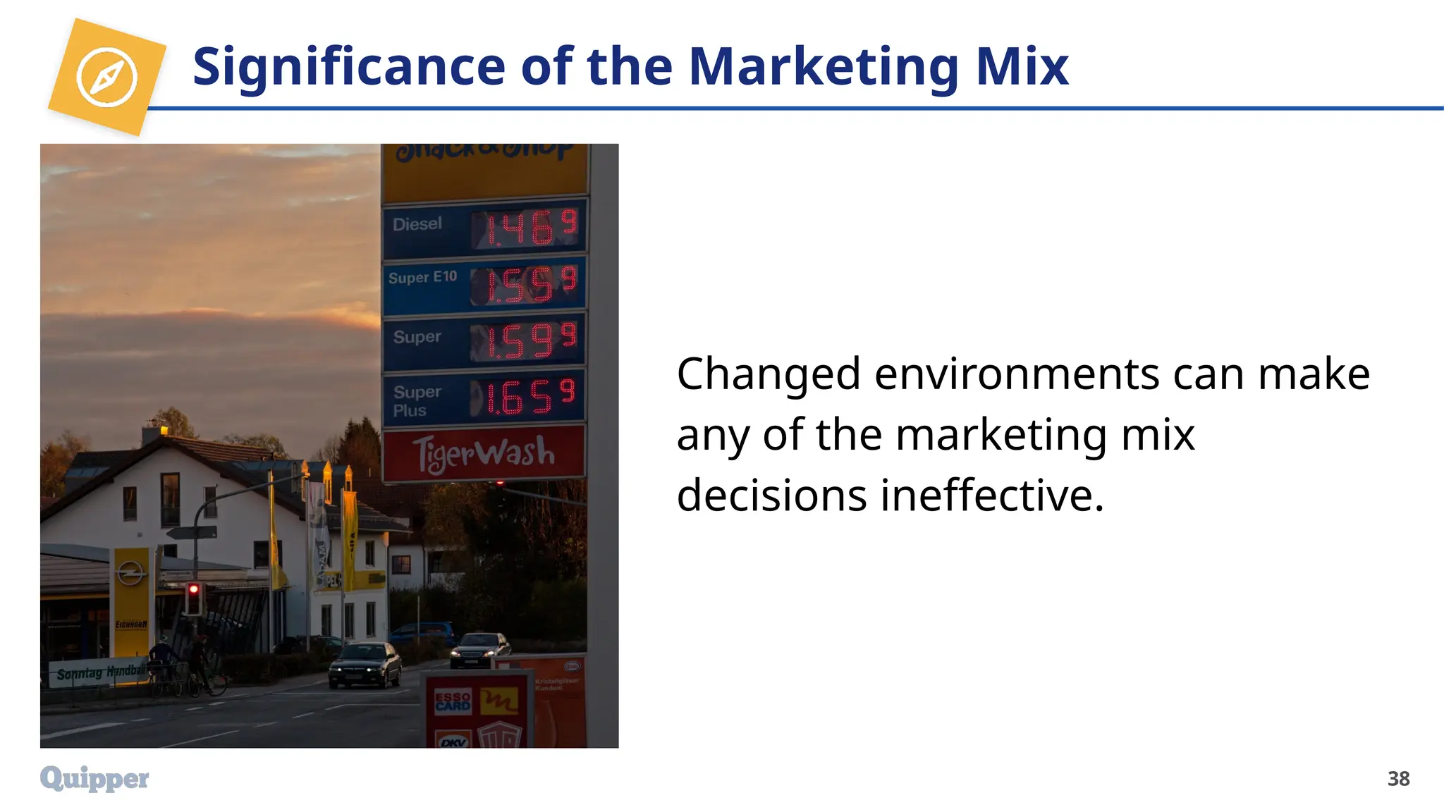 Changed environments can make
any of the marketing mix
decisions ineffective.
38
Significance of the Marketing Mix
 