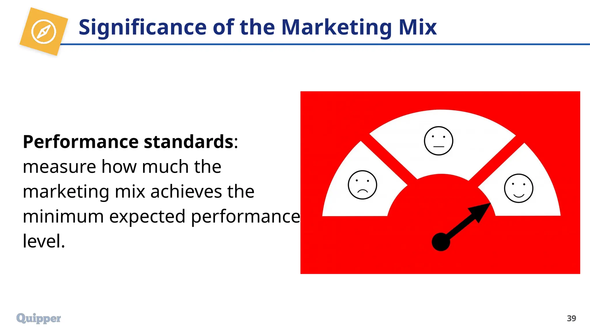 Significance of the Marketing Mix
Performance standards:
measure how much the
marketing mix achieves the
minimum expected performance
level.
39
 
