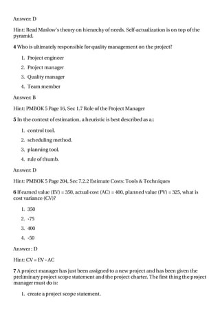Pmp Practice Question Examples Pmp sample questions | PDF