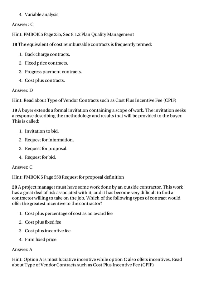 Pmp sample questions | PDF