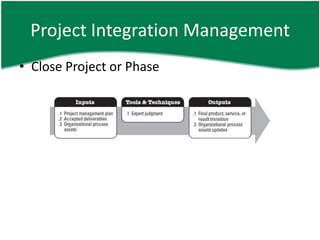 Project Integration Management
• Close Project or Phase
 