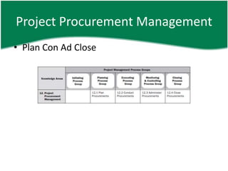 Project Procurement Management
• Plan Con Ad Close
 