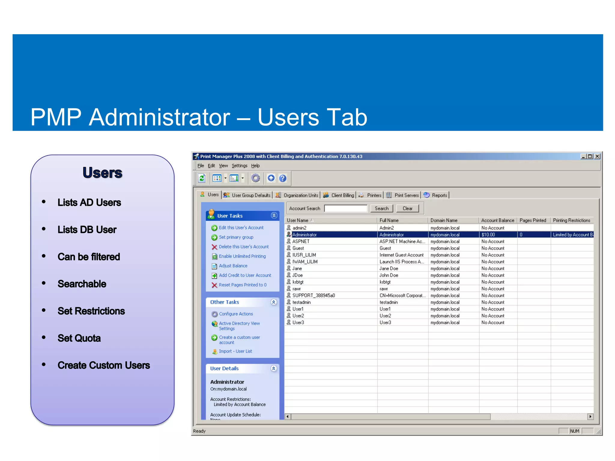 PMP Administrator – Users Tab
 