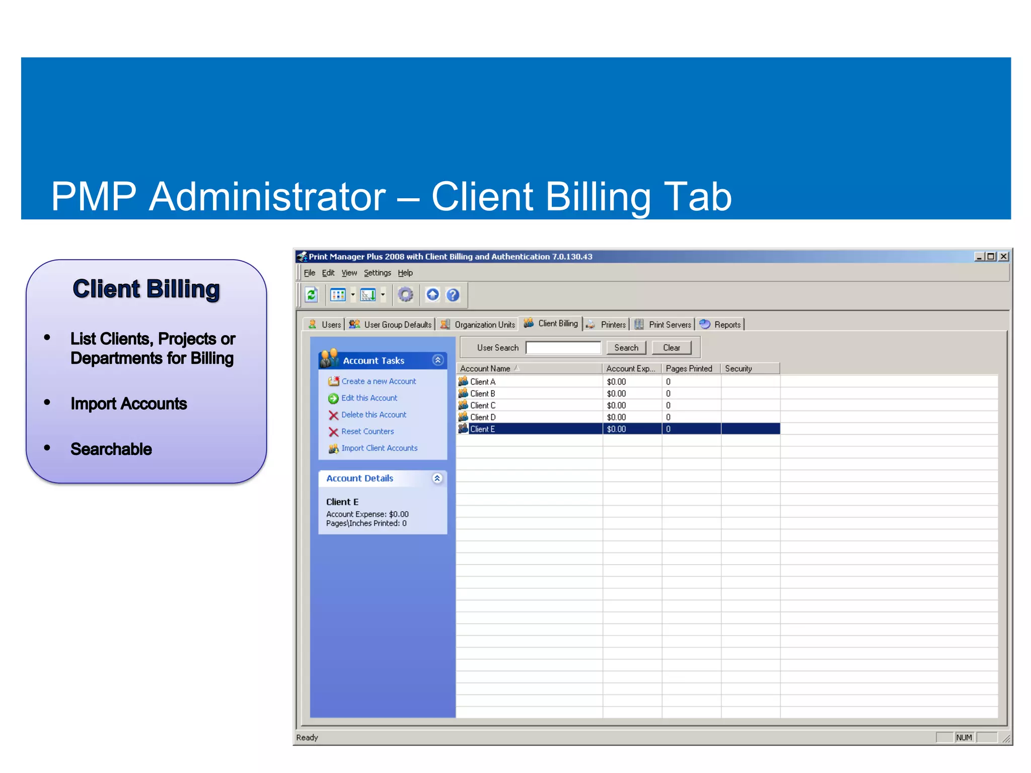 PMP Administrator – Client Billing Tab
 