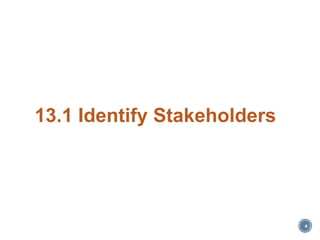 4
13.1 Identify Stakeholders
 