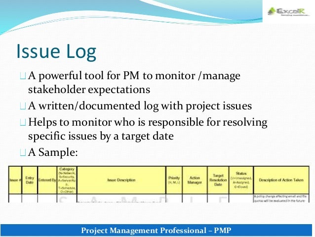 sample issues log