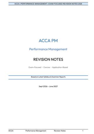 ACCA Performance Management Exam Revision Notes 2026: Key Strategies ...