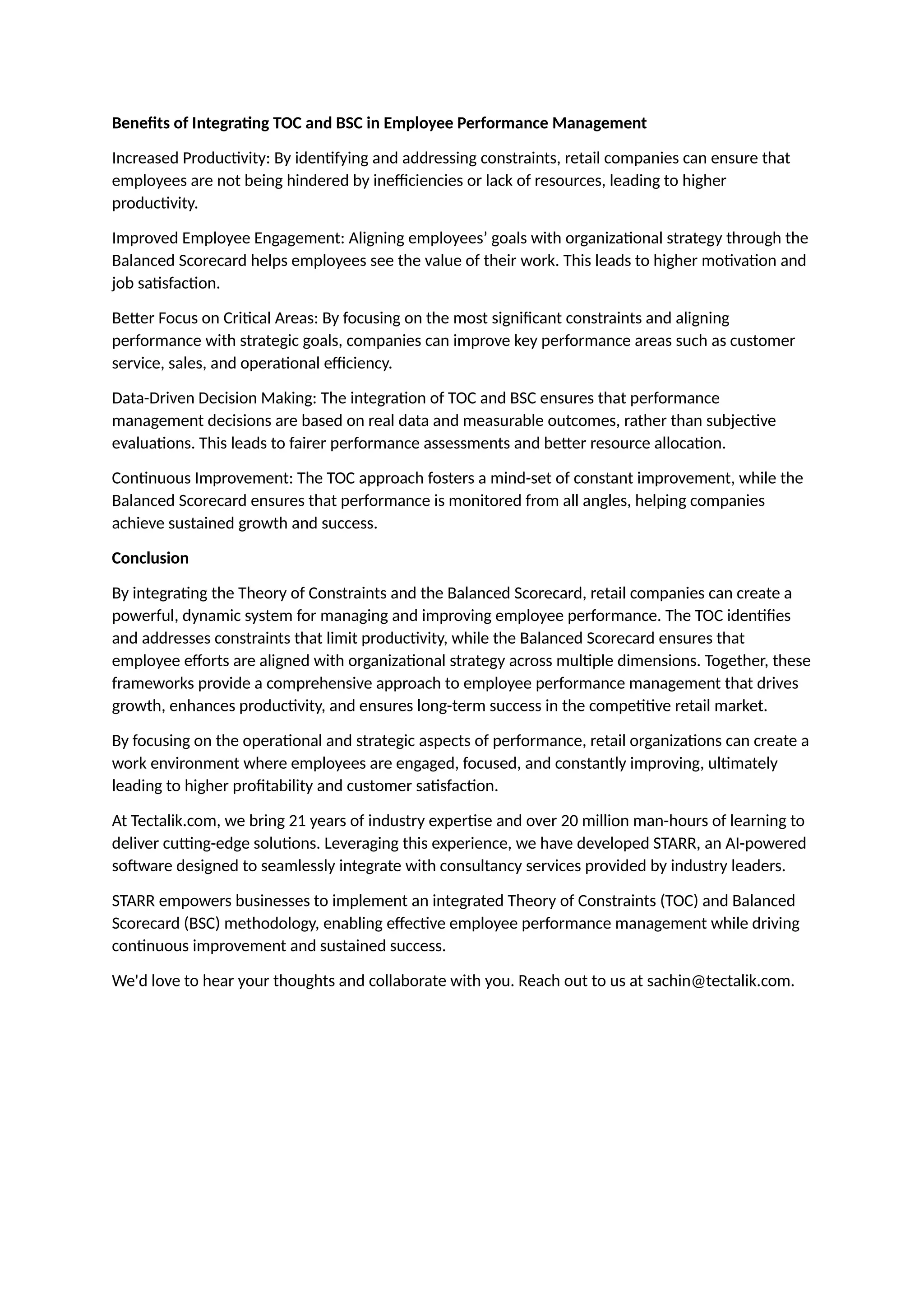 Tectalik STARR - Performance- Management | PDF