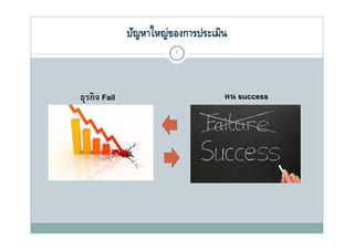 ปัญหาใหญ่ของการประเมิน
                       7




ธรกิจ Fail
ธุรกจ                             คน success
 