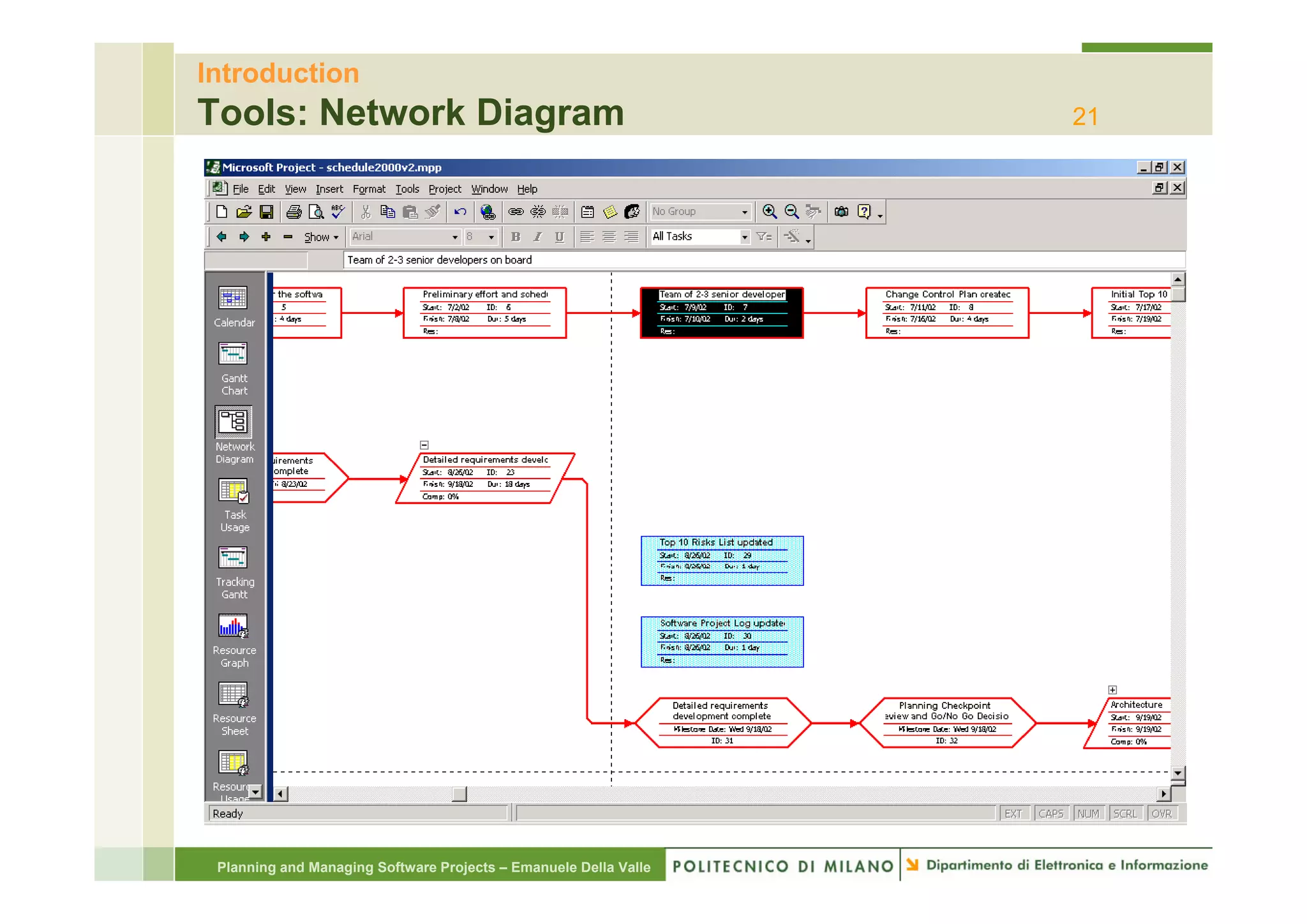 Introduction
Tools: Network Diagram                                            21




 Planning and Managing Software Projects – Emanuele Della Valle
 