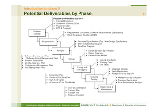 Introduction to class 5
Potential Deliverables by Phase                                   9




 Planning and Managing Software Projects – Emanuele Della Valle
 