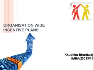ORGANISATION WIDE
INCENTIVE PLANS
Khushbu Bhardwaj
IMBA/25013/11
 