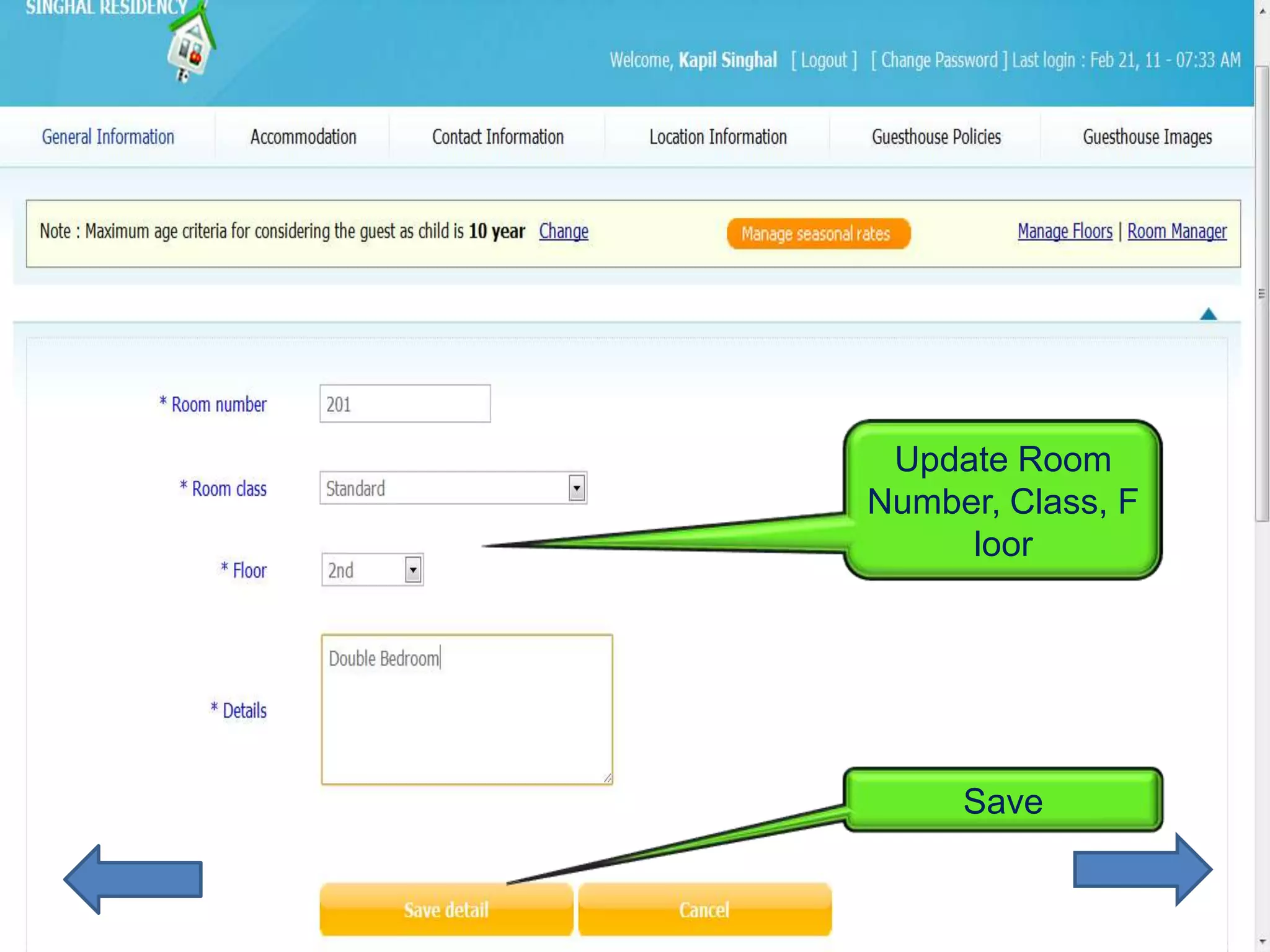 Update Room
Number, Class, F
     loor




     Save
 