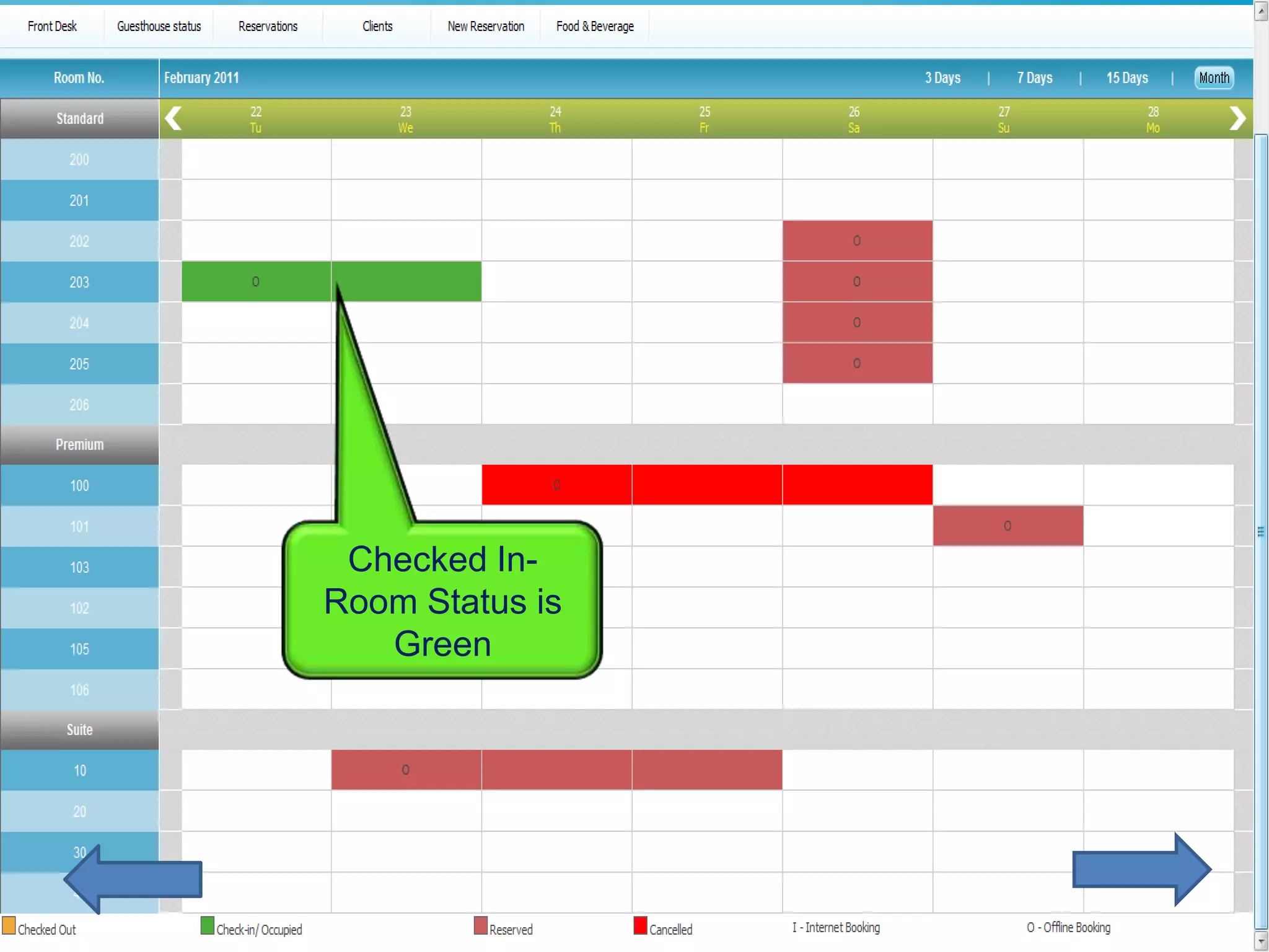 Checked In-
Room Status is
   Green
 