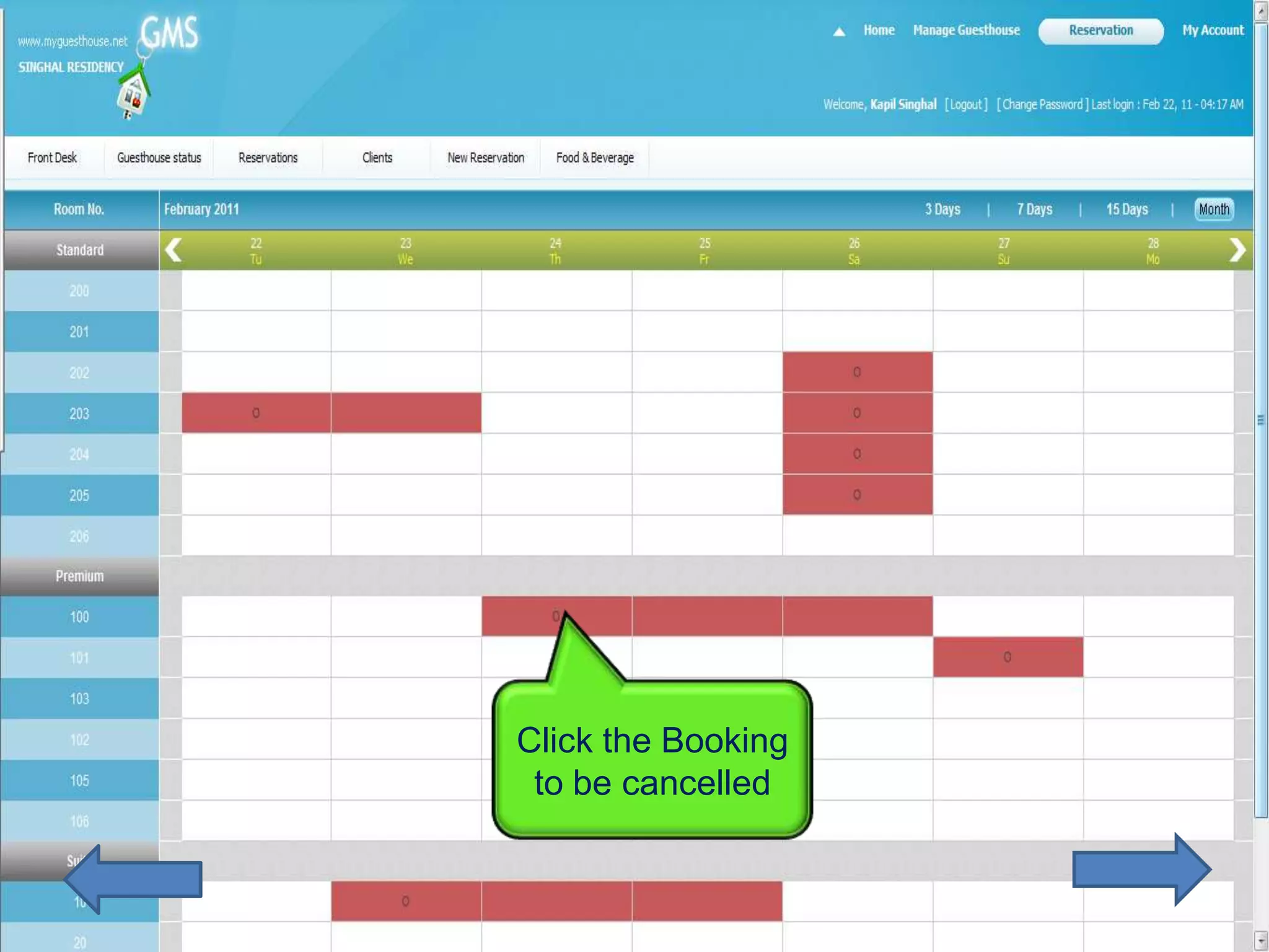 Click the Booking
 to be cancelled
 