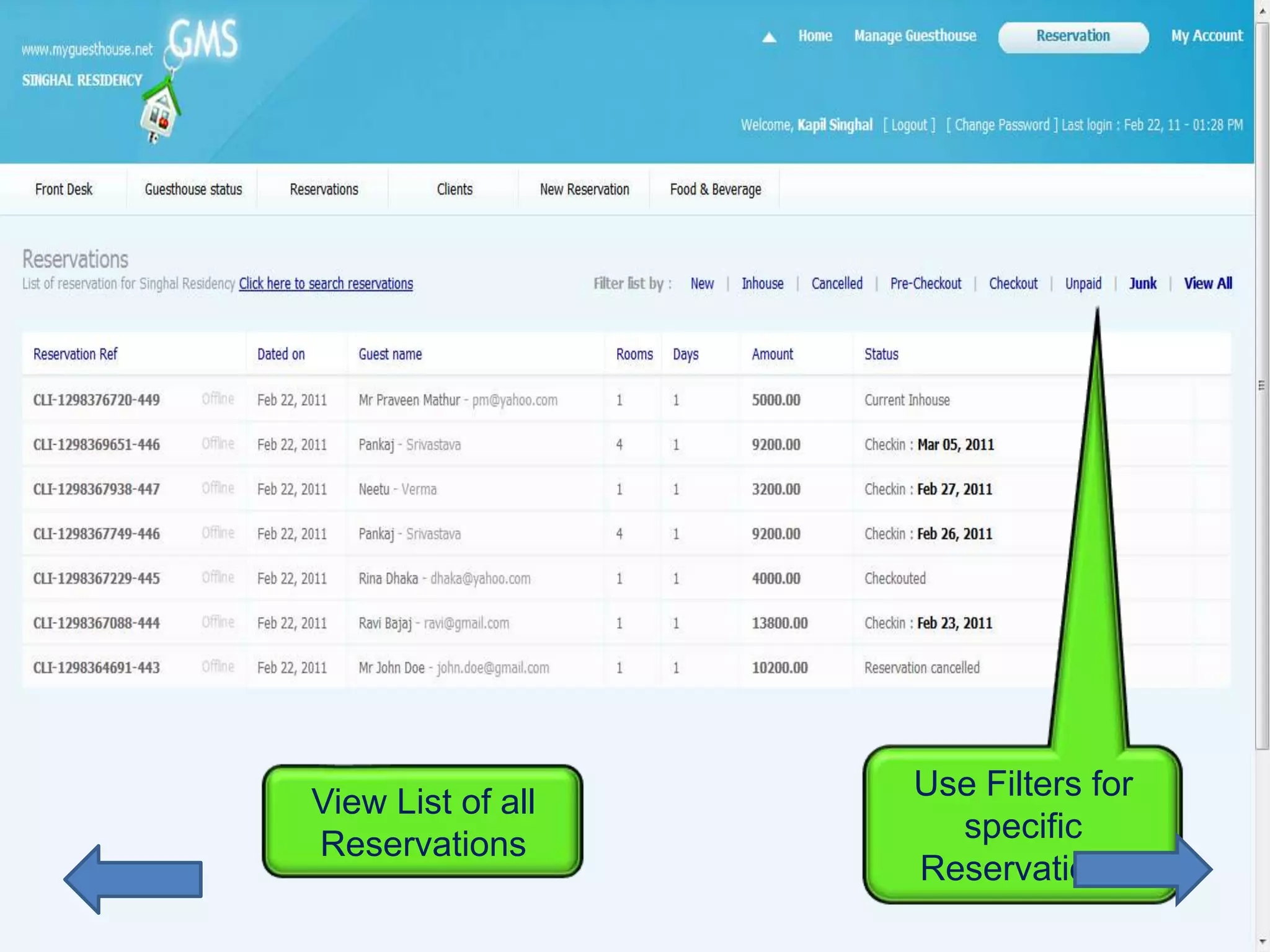 Use Filters for
View List of all
                     specific
Reservations
                   Reservations
 