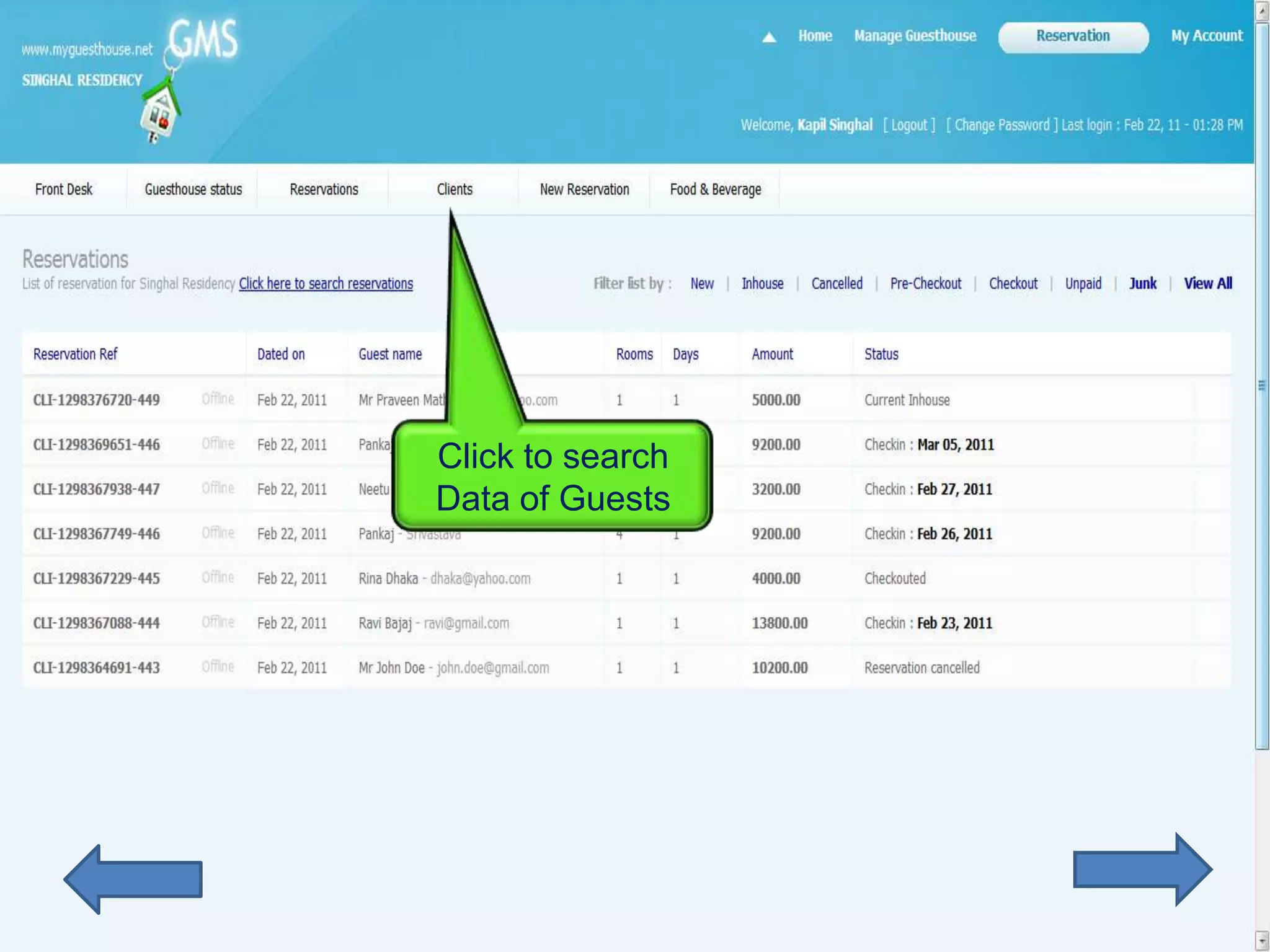 Click to search
Data of Guests
 