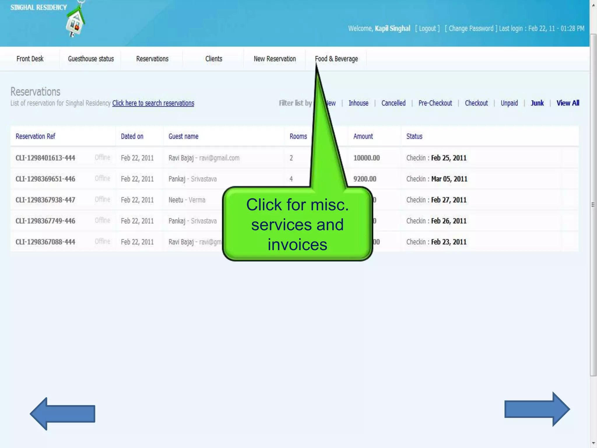 Click for misc.
services and
   invoices
 