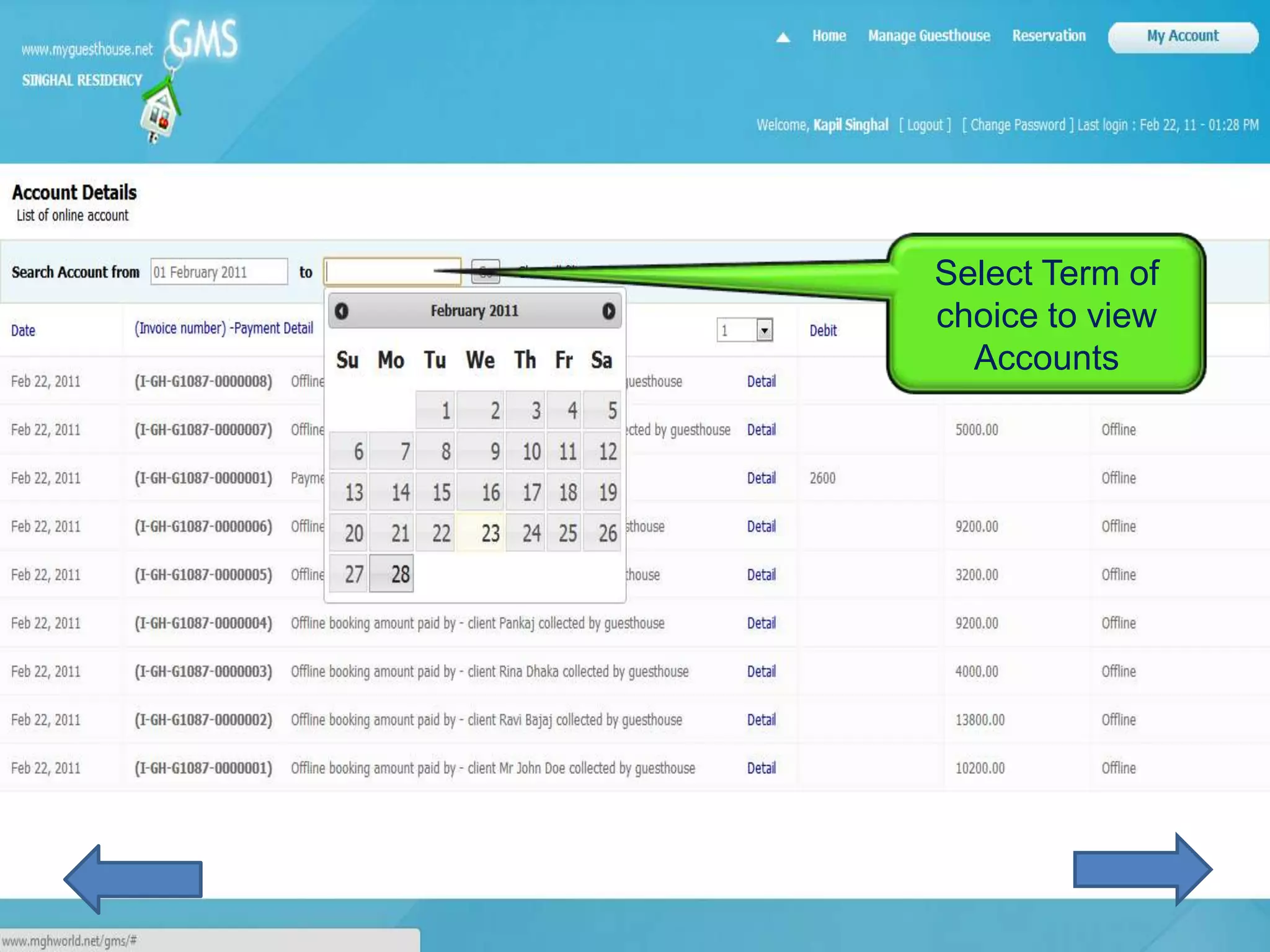 Select Term of
choice to view
  Accounts
 