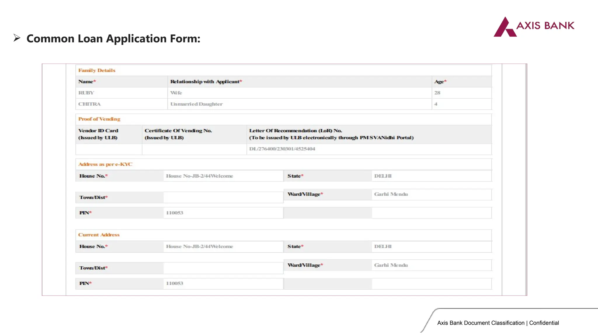 Axis Bank Document Classification | Confidential
 Common Loan Application Form:
 