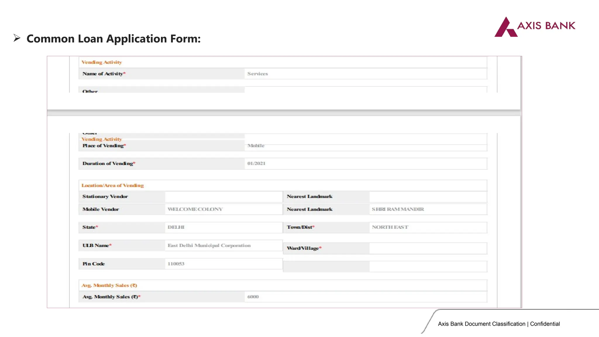 Axis Bank Document Classification | Confidential
 Common Loan Application Form:
 