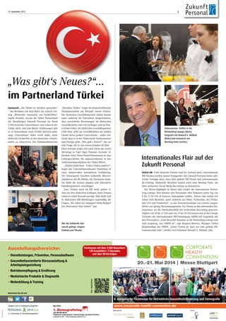 19. September 2013 3
Global HR. Viele deutsche Firmen sind im Ausland aktiv, internationale
HR-Themen werden immer drängender. Die Zukunft Personal bietet zahl-
reiche Vorträge dazu, etwa über globale HR-Trends und internationales
Re-cruiting. Zahlreiche Besucher kamen auch zum Meeting Point, um
über weltweites Social-Media-Recruiting zu diskutieren.
Ein Messe-Highlight ist dieses Jahr wieder die International Networ-
king Lounge: Dort können sich Personaler aller Nationen jeden Tag von
9 bis 17.30 Uhr in lockerer Atmosphäre treffen. „Dieses Jahr hatten wir
schon viele Besucher, unter anderem aus Polen, Tschechien, der Türkei,
den USA und Frankreich“, so das Zwischenresümee von Loretta Langen-
dörfer von Spring Messemanagement. Ein Thema in den informellen Dis-
kussionen sei die Interkulturalität bei weltweitem Recruiting gewesen.
Täglich von 10 bis 11 Uhr und von 15 bis 16 Uhr freuen sich in der Lounge
Vertreter der internationalen HR-Vereinigung SHRM auf Gespräche mit
den Personalern. „Viele Besucher kommen in die Networking Lounge und
sind neugierig, was SHRM ist“, sagt Rosaura Barrera, Manager Global
Relationships der SHRM. „Unser Vorteil ist, dass wir eine globale HR-
Gemeinschaft sind“, erklärt Vize-Präsident Howard A. Wallack. (ak)
Internationales Flair auf der
Zukunft Personal
Austausch. „Die Türkei ist attraktiv geworden“
– das Resümee von Suat Bakir aus seinem Vor-
trag „Bilateraler Austausch von Fachkräften“
macht deutlich, warum die Türkei Partnerland
der diesjährigen Zukunft Personal ist: Rund
5.500 deutsche Unternehmen sind schon in der
Türkei aktiv, und laut Bakirs Schätzungen gibt
es in Deutschland rund 92.000 türkisch-stäm-
mige Unternehmer. Bakir wirbt dafür, mehr
türkische Fachkräfte in den deutschen Arbeits-
markt zu integrieren. Die Podiumsdiskussion
„Tur(n)key Turkey“ zeigte die deutsch-türkische
Zusammenarbeit am Beispiel zweier Firmen.
Die deutschen Geschäftspartner haben daraus
unter anderem die Erkenntnis mitgenommen,
dass persönliche Beziehungen im türkischen
Geschäftsleben sehr viel wichtiger sind als Pow-
er-Point-Folien. Ihr türkischer Geschäftspartner
Ufuk Köse sieht im Geschäftsleben der beiden
Länder keine großen Unterschiede – außer viel-
leicht, dass es in der Türkei mehr Enthusiasmus
und Energie gebe. „Was gibt’s Neues?“, das sei
eine Frage, die er von seinen Kunden oft höre.
Diese Energie zeigte sich auch schon am ersten
Messetag in Yigit Oguz Dumans Keynote: Er
kleidete seine Power-Point-Präsentation in eine
Liebesgeschichte, die augenzwinkernd zu den
Arbeitsmarktproblemen der Türkei führte.
„Türkler farkli kene - Ticken Türken anders?“,
fragte das Unternehmenstheater Scharlatan in
einer humorvollen interaktiven Vorführung.
Die Schauspieler brachten kulturelle Missver-
ständnisse auf die Bühne, die Zuschauer konn-
ten dabei die Szenen stoppen und alternative
Handlungsweisen vorschlagen.
Dass Türken auch im HR nicht anders ti-
cken als ihre deutschen Kollegen, hatte Duman
schon in seiner Keynote gezeigt. Man stelle sich
in türkischen HR-Abteilungen regelmäßig die
Fragen: „Wo sollen wir anfangen? Beim Budget?
Der Motivation? Den Zielen?“ (ak)
„Was gibt‘s Neues?“...
im Partnerland Türkei
Diskussionen: Treffen in der
Networking Lounge (oben),
Gespräch mit Howard A. Wallack
(links) und Austausch am
­Meeting Point (rechts).
Wie der kulturelle Aus-
tausch gelingt, zeigten
Podium und Theater.
 
