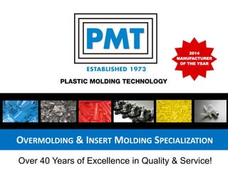 Over 40 Years of Excellence in Quality & Service!
OVERMOLDING & INSERT MOLDING SPECIALIZATION
2014
MANUFACTURER
OF THE YEAR
 