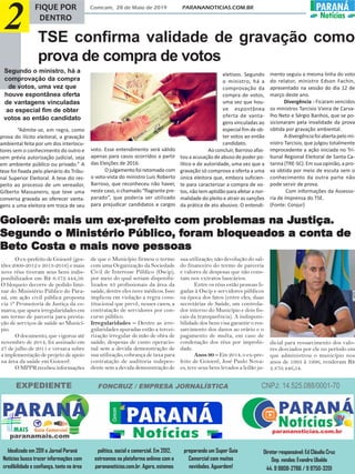 EXPEDIENTE
Idealizado em 2011 o Jornal Paraná
Notícias busca trazer informações com
credibilidade e confiança, tanto na área
política, social e comercial. Em 2012,
estreamos na plataforma onlinne com o
parananoticias.com.br. Agora, estamos
preparando um Super Guia
Comercial com muitas
novidades. Aguardem!
Diretor responsável: Ed Cláudio Cruz
Dep. vendas: Evandro Ubaldo
44. 9 9808-2786 / 9 9750-3201
FONCRUZ / EMPRESA JORNALÍSTICA CNPJ: 14.525.088/0001-70
Comcam, 28 de Maio de 2019 PARANANOTICIAS.COM.BR PARANÁ
Notícias
TSE confirma validade de gravação como
prova de compra de votos
FIQUE POR
DENTRO
2
Segundo o ministro, há a
comprovação da compra
de votos, uma vez que
houve espontânea oferta
de vantagens vinculadas
ao especial fim de obter
votos ao então candidato
“Admite-se, em regra, como
prova do ilícito eleitoral, a gravação
ambiental feita por um dos interlocu-
tores sem o conhecimento do outro e
sem prévia autorização judicial, seja
em ambiente público ou privado.” A
tese foi fixada pelo plenário do Tribu-
nal Superior Eleitoral. A tese diz res-
peito ao processo de um vereador,
Gilberto Massaneiro, que teve uma
conversa gravada ao oferecer vanta-
gens a uma eleitora em troca de seu
voto. Esse entendimento será válido
apenas para casos ocorridos a partir
das Eleições de 2016.
O julgamento foi retomado com
o voto-vista do ministro Luís Roberto
Barroso, que reconheceu não haver,
neste caso, o chamado “flagrante pre-
parado”, que poderia ser utilizado
para prejudicar candidatos a cargos
eletivos. Segundo
o ministro, há a
comprovação da
compra de votos,
uma vez que hou-
ve espontânea
oferta de vanta-
gens vinculadas ao
especial fim de ob-
ter votos ao então
candidato.
Ao concluir, Barroso afas-
tou a acusação de abuso de poder po-
lítico e de autoridade, uma vez que a
gravação só comprova a oferta a uma
única eleitora que, embora suficien-
te para caracterizar a compra de vo-
tos,nãotemaptidãoparaafetaranor-
malidade do pleito e atrair as sanções
da prática de ato abusivo. O entendi-
O ex-prefeito de Goioerê (ges-
tões 2009-2012 e 2013-2016) e mais
nove réus tiveram seus bens indis-
ponibilizados em R$ 6.372.444,56.
O bloqueio decorre de pedido limi-
nar do Ministério Público do Para-
ná, em ação civil pública proposta
via 1ª Promotoria de Justiça da co-
marca, que apura irregularidades em
um termo de parceria para presta-
ção de serviços de saúde ao Municí-
pio.
O documento, que vigorou até
novembro de 2014, foi assinado em
27 de julho de 2011 e versava sobre
a implementação de projeto de apoio
na área da saúde em Goioerê.
O MPPR recebeu informações
de que o Município firmou o termo
com uma Organização da Sociedade
Civil de Interesse Público (Oscip),
por meio do qual seriam disponibi-
lizados 43 profissionais da área da
saúde, dentre eles nove médicos. Isso
implicou em violação a regra cons-
titucional que prevê, nesses casos, a
contratação de servidores por con-
curso público.
Irregularidades – Dentre as irre-
gularidades apuradas estão a tercei-
rização irregular de mão de obra de
saúde; despesas de custo operacio-
nal sem a devida demonstração de
sua utilização; cobrança de taxa para
contratação de auditoria indepen-
dente sem a devida demonstração de
sua utilização; não devolução do sal-
do financeiro do termo de parceria
e valores de despesas que não cons-
tam nos extratos bancários.
Entre os réus estão pessoas li-
gadas à Oscip e servidores públicos
na época dos fatos (entre eles, duas
secretárias de Saúde, um controla-
dor interno do Município e dois fis-
cais da transparência). A indisponi-
bilidade dos bens visa garantir o res-
sarcimento dos danos ao erário e o
pagamento de multa, em caso de
condenação dos réus por improbi-
dade.
Anos 90 – Em 2014, o ex-pre-
feito de Goioerê, José Paulo Nova-
es, teve seus bens levados a leilão ju-
dicial para ressarcimento dos valo-
res desviados por ele no período em
que administrou o município nos
anos de 1993 à 1996, renderam R$
2.870.446,54.
mento seguiu a mesma linha do voto
do relator, ministro Edson Fachin,
apresentado na sessão do dia 12 de
março deste ano.
Divergência - Ficaram vencidos
os ministros Tarcisio Vieira de Carva-
lho Neto e Sérgio Banhos, que se po-
sicionaram pela invalidade da prova
obtida por gravação ambiental.
A divergência foi aberta pelo mi-
nistro Tarcisio, que julgou totalmente
improcedente a ação iniciada no Tri-
bunal Regional Eleitoral de Santa Ca-
tarina (TRE-SC). Em sua opinião, a pro-
va obtida por meio de escuta sem o
conhecimento da outra parte não
pode servir de prova.
Com informações da Assesso-
ria de Imprensa do TSE.
(Fonte: Conjur)
Goioerê:Goioerê:Goioerê:Goioerê:Goioerê: mais um emais um emais um emais um emais um ex-prx-prx-prx-prx-prefefefefefeito com preito com preito com preito com preito com proboboboboblemas na Jlemas na Jlemas na Jlemas na Jlemas na Justiça.ustiça.ustiça.ustiça.ustiça.
SeSeSeSeSegundo o Ministério Púbgundo o Ministério Púbgundo o Ministério Púbgundo o Ministério Púbgundo o Ministério Públicolicolicolicolico,,,,, ffffforororororam bam bam bam bam bloqueados a conta deloqueados a conta deloqueados a conta deloqueados a conta deloqueados a conta de
Beto Costa e mais noBeto Costa e mais noBeto Costa e mais noBeto Costa e mais noBeto Costa e mais novvvvve pessoase pessoase pessoase pessoase pessoas
 
