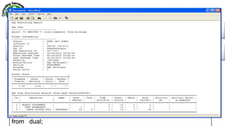 New Hints
MONITOR
NO_MONITOR
select /*+ MONITOR */
count(comments) from bookings ;
select DBMS_SQLTUNE.REPORT_SQL_MONITOR(
session_id=>sys_context('userenv','sid'),
report_level=>'ALL') as report
from dual;
 