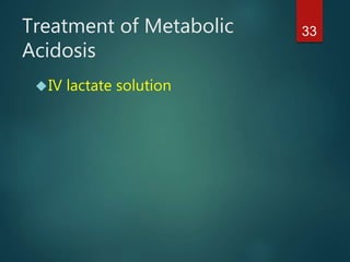 33Treatment of Metabolic
Acidosis
IV lactate solution
 