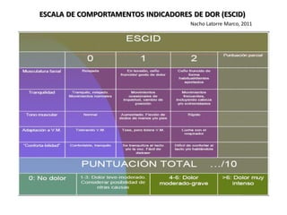 ESCALA DE COMPORTAMENTOS INDICADORES DE DOR (ESCID)
                                     Nacho Latorre Marco, 2011
 