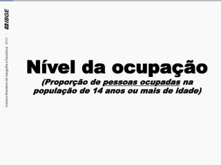 Nível da ocupação
(Proporção de pessoas ocupadas na
população de 14 anos ou mais de idade)
 