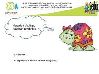 Hora de trabalhar... 
Realizar atividades 
Atividades... 
Compartilhando 01 – análise de gráfico 
 