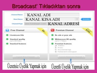 Broadcast’ Tıkladıktan sonra 