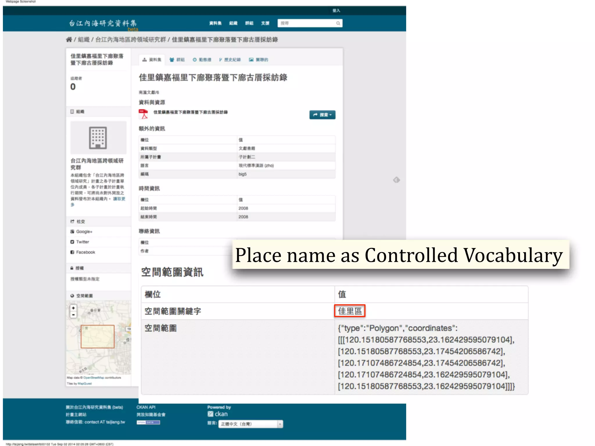 Place 
name 
as 
Controlled 
Vocabulary 
 