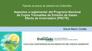 Fijando el precio al carbono en Colombia
Aspectos a reglamentar del Programa Nacional
de Cupos Transables de Emisión de Gases
Efecto de Invernadero (PNCTE)
David Marín Cortés
 
