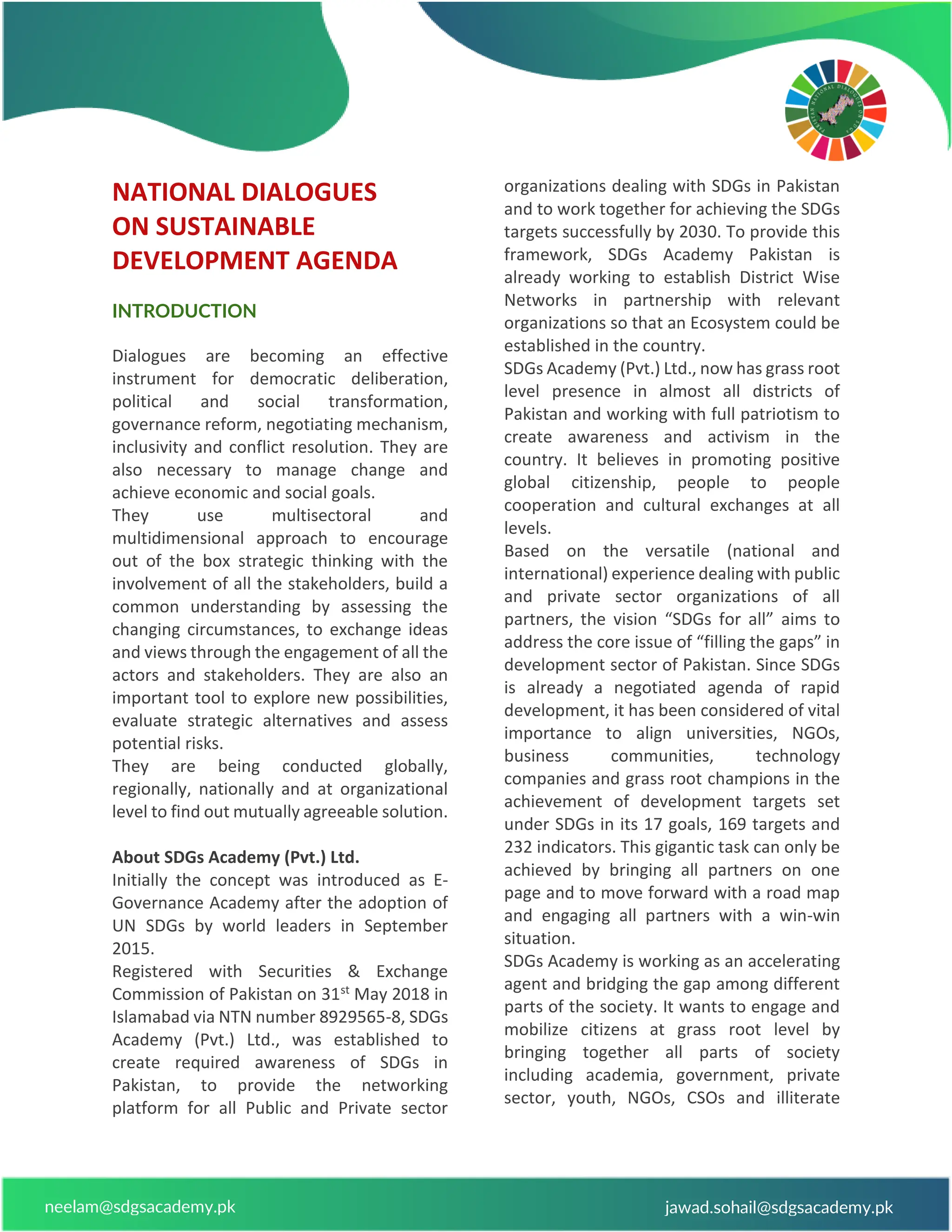 Pakistan's First Ever National Dialogues on SDGs | PDF