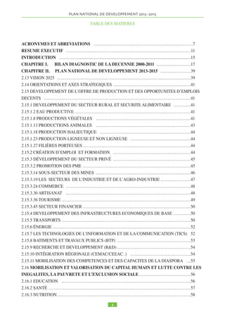 PLAN NATIONAL DE DEVELOPPEMENT  