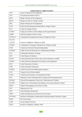 PLAN NATIONAL DE DEVELOPPEMENT  