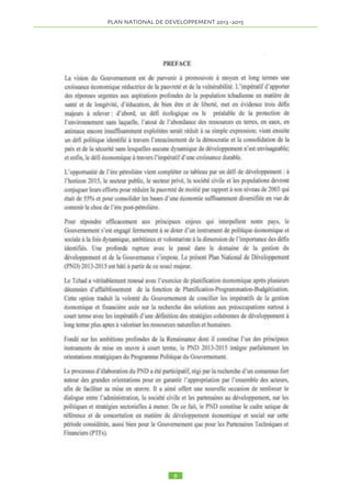 PLAN NATIONAL DE DEVELOPPEMENT  