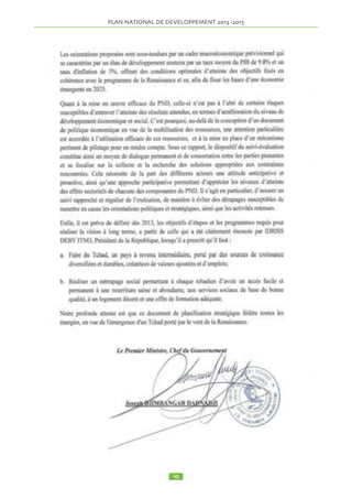 PLAN NATIONAL DE DEVELOPPEMENT  
