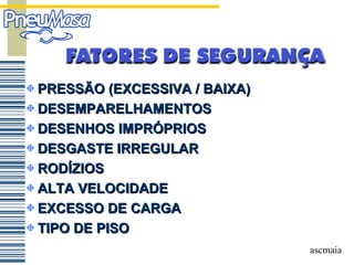 PRESSÃO (EXCESSIVA / BAIXA) DESEMPARELHAMENTOS DESENHOS IMPRÓPRIOS DESGASTE IRREGULAR RODÍZIOS ALTA VELOCIDADE EXCESSO DE CARGA TIPO DE PISO 