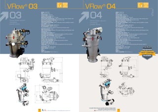Dense phase vacuum
conveying:
powder pump
03
VFlow®
03
11
Dense phase vacuum
conveying:
powder pump
04
VFlow®
04
VFlow®
www.palamaticprocess.com/powder-machine/conveying-system
/pneumatic-conveying/dense-phase-suction
Downloadable videos & plans on our website
Model:
Rate:
Overall height:
Volume of the cyclone:
Manufacturing quality:
Cyclone body manufacturing:
Size of the particules transferred:
Operating temperature:
Vacuum pump technology:
Tare weight:
Maximum vacuum transfer:
Air consumption*:
Operating pressure:
Filter manufacturing:
Filtering area:
Unclogging tank volume:
Level probe characteristics:
Unloading valve technology:
Valve body:
Valve disc:
Product valve technology: pinch
Vacuum valve technology:
Air suction pipe Ø (mm):
Product suction pipe Ø (mm):
Piping type:
Connections:
Power required:
Inlet:
Outlet:
ATEX compatibility:
AVAILABLE
CUSTOM
MADE
AVAILABLE
CUSTOM
MADE
Model:
Rate:
Overall height:
Volume of the cyclone:
Manufacturing quality:
Cyclone body manufacturing:
Size of the particules transferred:
Operating temperature:
Vacuum pump technology:
Tare weight:
Maximum vacuum transfer:
Air consumption*:
Operating pressure:
Filter manufacturing:
Filtering area:
Unclogging tank volume:
Level probe characteristics:
Unloading valve technology:
Valve body:
Valve disc:
Product valve technology: pinch
Vacuum valve technology:
Air suction pipe Ø (mm):
Product suction pipe Ø (mm):
Piping type:
Connections:
Power required:
Inlet:
Outlet:
ATEX compatibility:
Plans downloadable on www.palamaticprocess.com
10
 