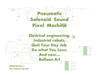Pneumatic
Solenoid Sound
Pixel Machine
Electrical engineering,
Industrial robots,
Quit Your Day Job,
Do what You Love,
And now…
Balloon Art
@SophiKravitz /
mix-engineering.com
 