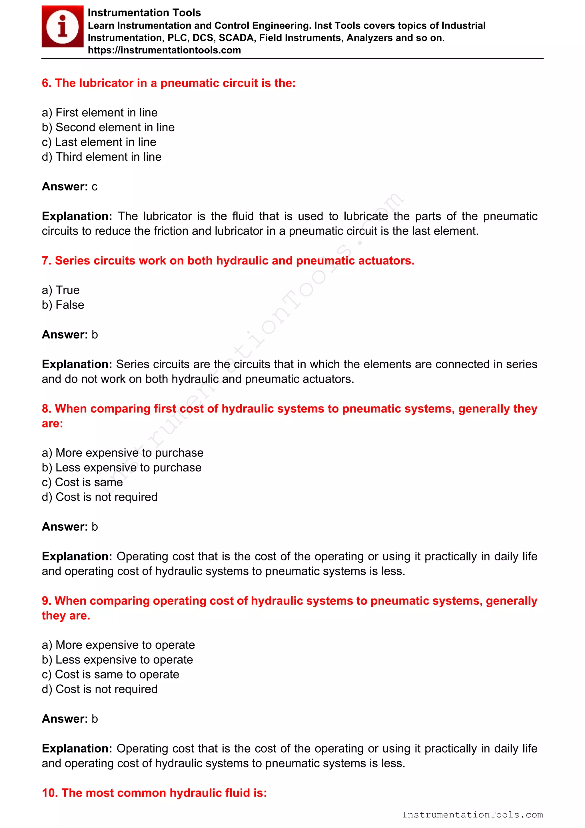 Pneumatic system MCQ PDF