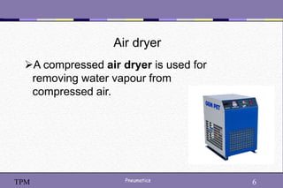 6
Pneumatics 6
TPM
Air dryer
A compressed air dryer is used for
removing water vapour from
compressed air.
 