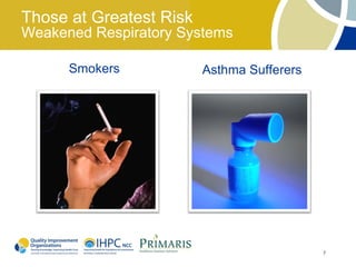 Those at Greatest Risk
Weakened Respiratory Systems

      Smokers            Asthma Sufferers




                                            7
 
