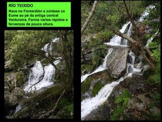 RÍO TEIXIDO
Nace no Fontardión e xúntase co
Eume ao pé da antiga central
Ventureira. Forma varios rápidos e
fervenzas de pouca altura.
 