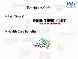 Benefits include:
Paid Time Off
Health Care Benefits
 